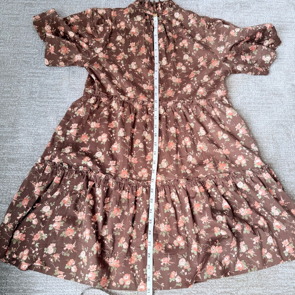 Tuckernuck Brown Floral Ruffle Neck Tiered Mini Dress - XS - Picture 9 of 10